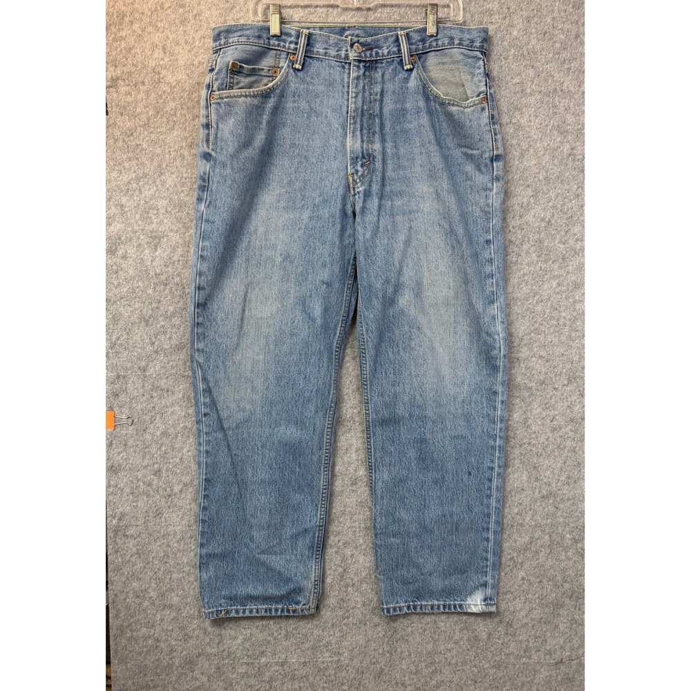 Levis 505 Vintage Regular Fit Straight Leg Jeans Light Wash Blue Mens 36x30 READ